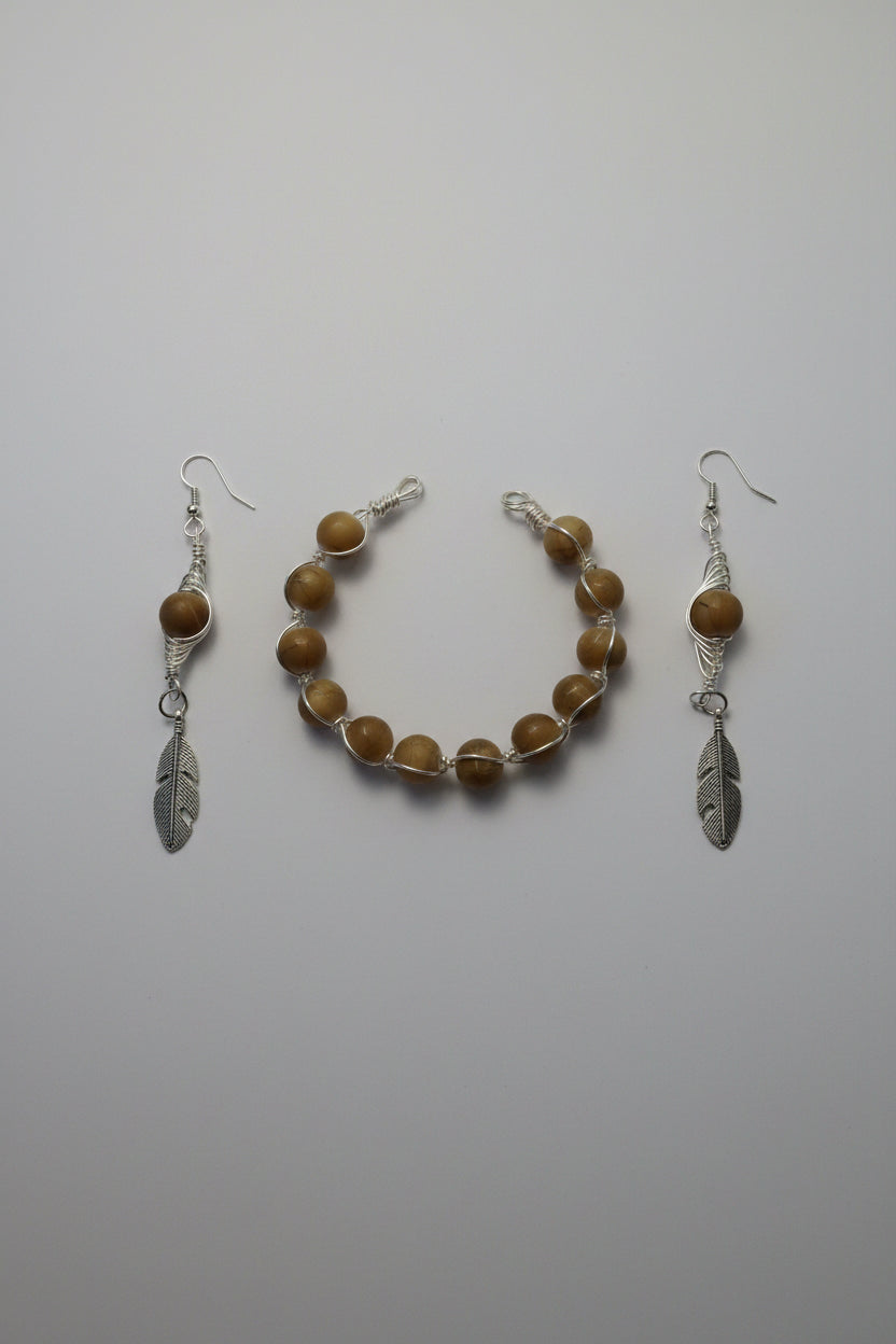 Ladies wire wrap earring and bracelet set